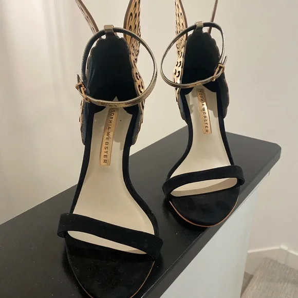 Sophia Webster Black and Gold Angel Wing Heels - Picture 3 of 4